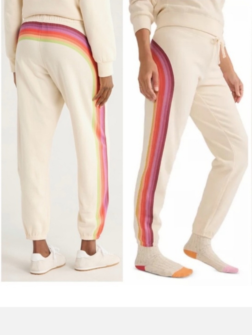 Marine Layer Cream Drawstring Sweatpants Joggers with Rainbow Stripes Fleece